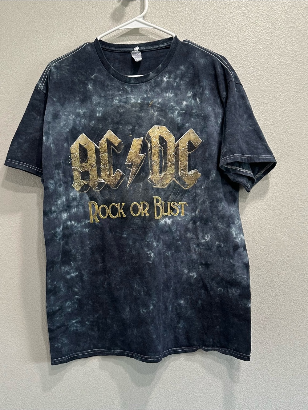 AC/DC Black Tie-Dye 'Rock or Bust' Logo Tee,2016 tour,large